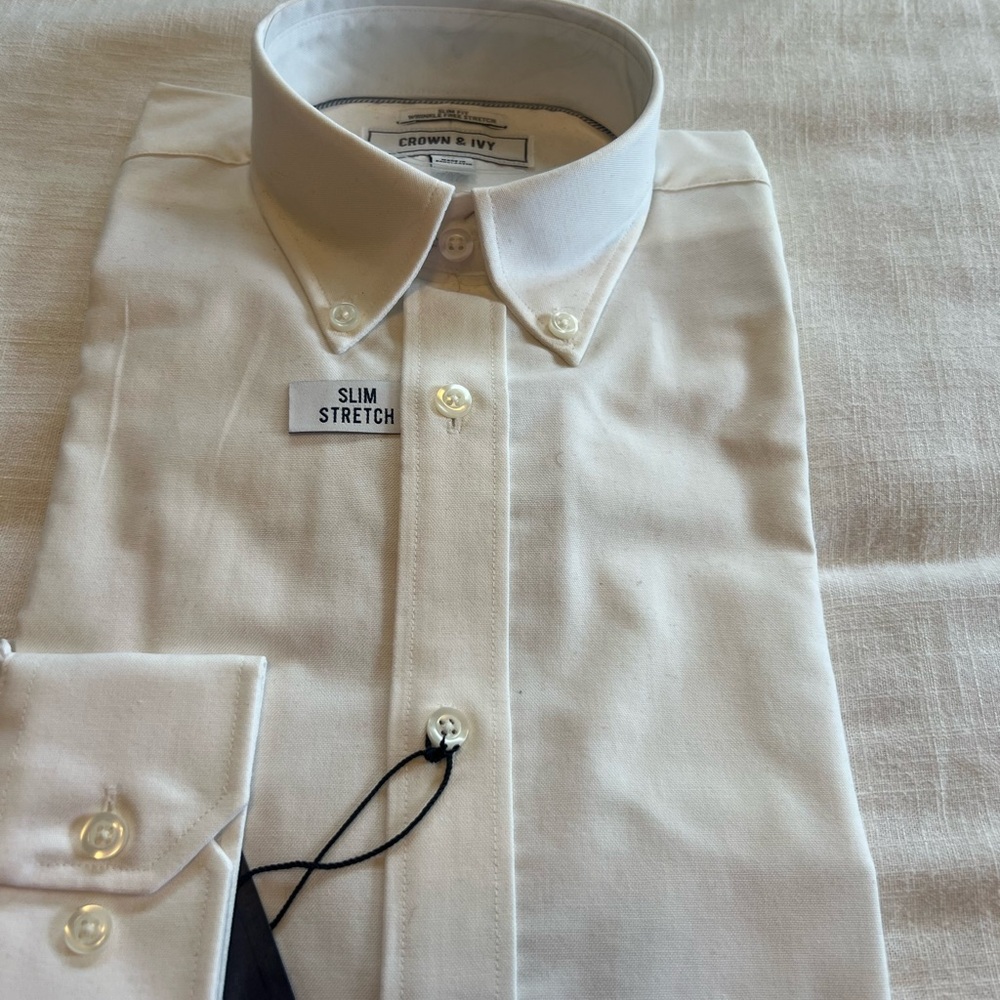 Crown & Ivy Men's Cream Slim Stretch Shirt